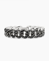 Curb Chain Bracelet in Sterling Silver with Black Diamonds, 14.5mm